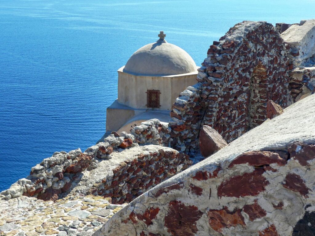 Plaka village and castle hill on the island of Milos in the Cyclades