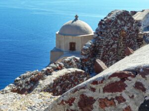 Plaka village and castle hill on the island of Milos in the Cyclades