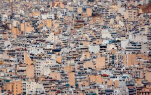 Rooftops of residential apartment buildings in Athens